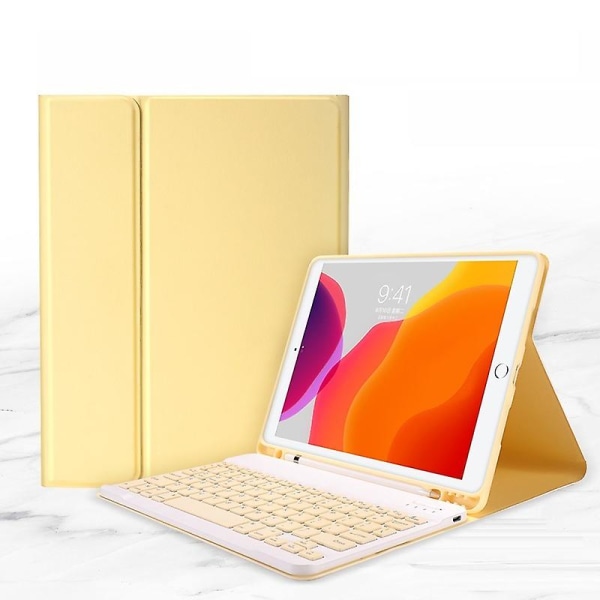 Bluetooth näppäimistökotelo Ipadille Irrotettava ohut case Sisäänrakennettu cover yellow 10.2 inch