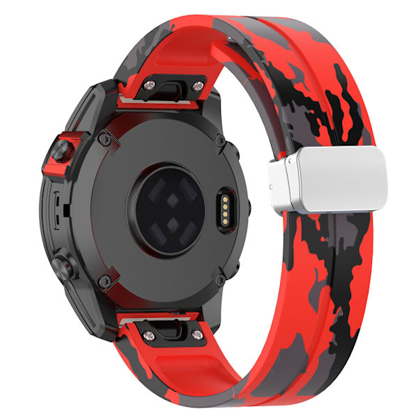 Sølvspenne 22mm Silikon Rem Klokkerem For Garmin Fenix 7 / Forerunner 965/955/945/935 Camo Red