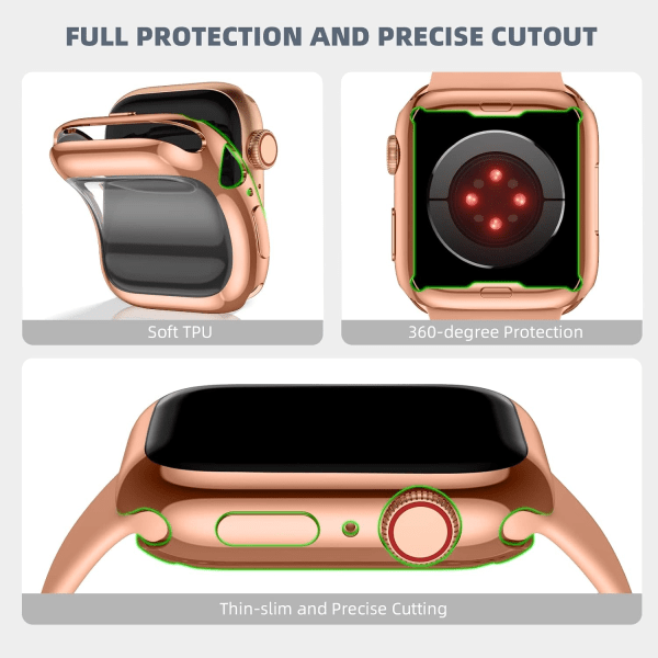 3 stk. Kompatibel med Apple Watch-etui 38mm, blød HD-skærmbeskytter med høj følsomhed til iWatch Series 3/2/1 38mm (3 klare) Black/Rose Gold/Clear  41mm