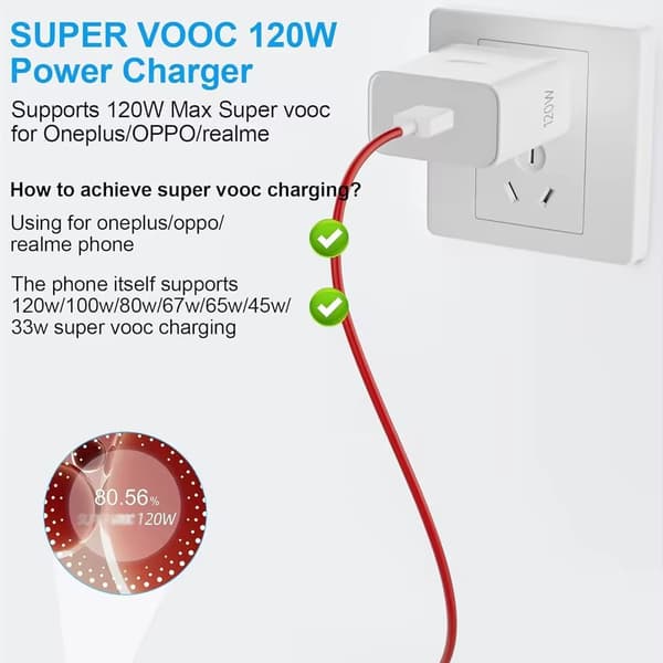 120W USB-opladerkit til OnePlus 15ACE/6Pro/6T, med 1M USB C-opladerkabel (kompatibel)