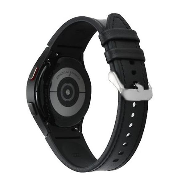 Læderrem til Samsung Galaxy Watch 4 Classic 44mm 40mm Ingen huller Silikone+læderarmbånd Correa Galaxy Watch 4 5 Pro Band Galaxy watch 5-5 proS-M black-silver