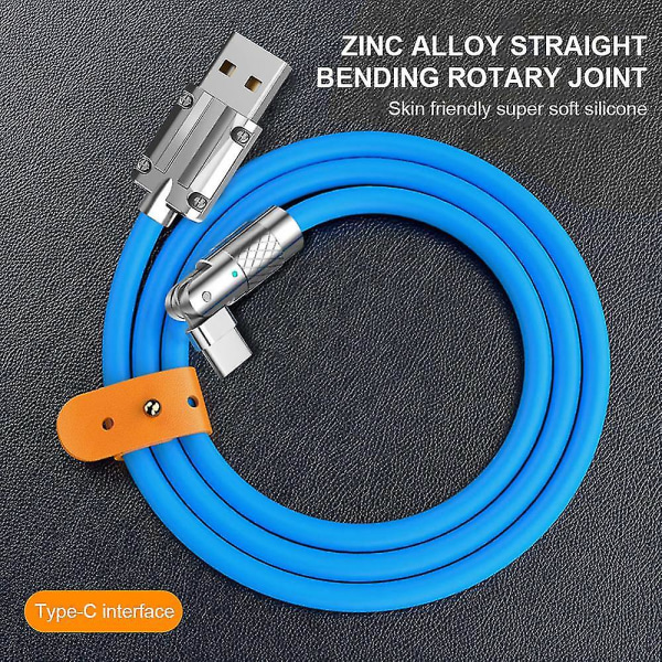 120cm USB C-kabel Roterande armbåge zinklegering till typ C snabbladdarkabel för Samsung för Huawei snabbladdare 120w 6a USB sladd Blue Type C