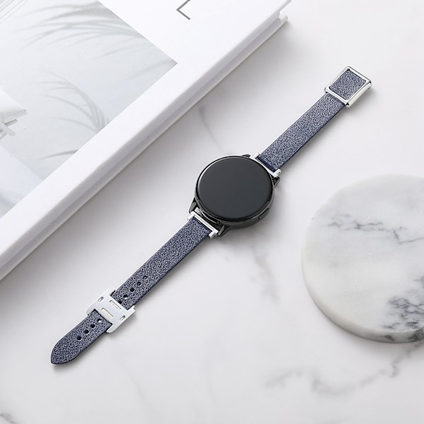20mm Läderklockarmband för Samsung Galaxy Watch6 Classic 47mm 43mm, med magnetiskt viklås Midnight Blue Silver Buckle
