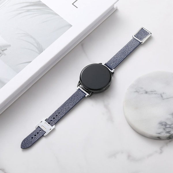 20mm læderrem til Samsung Galaxy Watch6 Classic 47mm 43mm, med magnetisk foldespænde Midnight Blue Silver Buckle