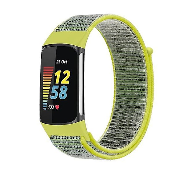 Hihna Fitbit Charge 5 -älykellolle Watch Urheilu Nylon Loop Rannekoru Ranneke Correa Pulsera Fitbit Charge 5 Band Bright yellow