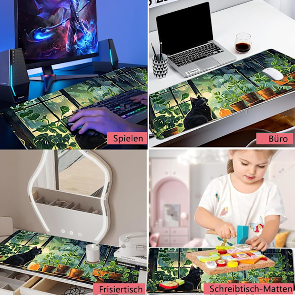 Sød Gaming Musemåtte, Grøn Vandafvisende Skrivebordsmåtte Skridsikker Gummibase (300 X 800 X 2 Mm)
