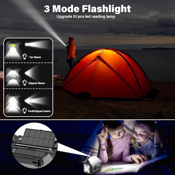 Solradio, 12000Mah Handvev Am/Fm Nödradio, Med Sos, Ficklampa, Kompass (Grå)