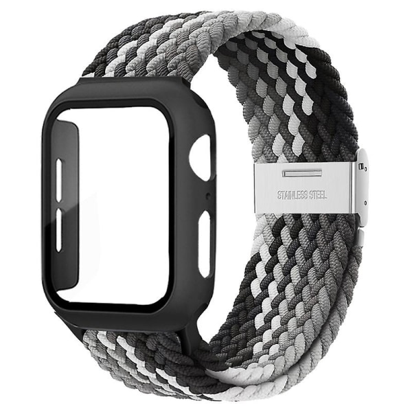 Flettet solo-løkke til Apple Watch-bånd 44 mm 40 mm 45 mm 41 mm 42 mm 38 mm urkasse+rem Nylon elastisk armbånd Iwatch Serie 3 5 6 Se 7 8 44mm series 654 se Black clever