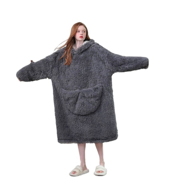 Pullover Hooded Plys Lazy Clothes Tykket varmt hjemmetøj Grey