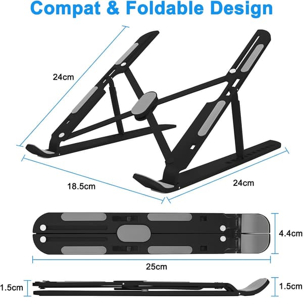 Støtte til bærbar computer, til skrivebord justerbar, foldbar, aluminium (sølv)