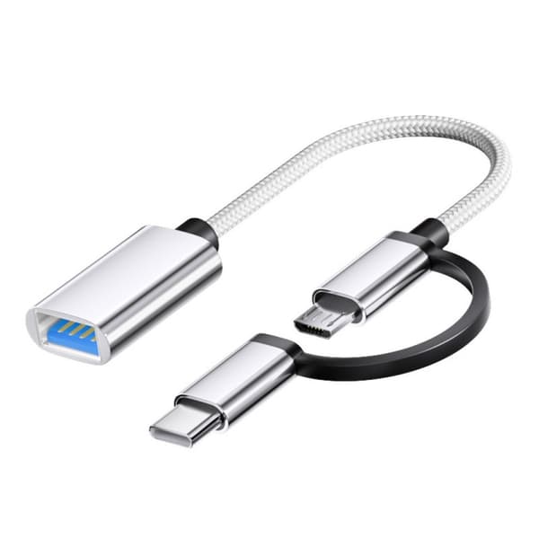 Sovittimet 2-in-1 USB-naaras Micro USB/TYPE-C OTG -kaapeliin (hopea)