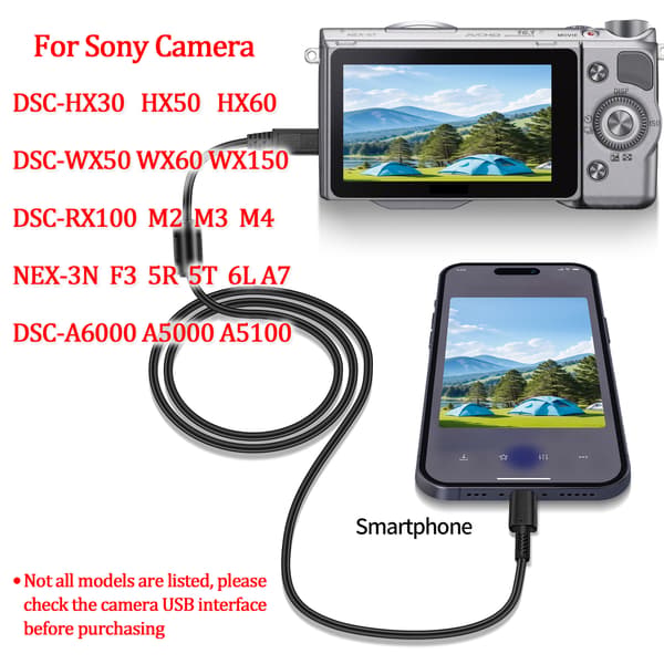 Sovittimet Micro 5Pin–Lightning OTG-kaapeli, Sony, Nikon, Fuji, Panasonic, Olympus