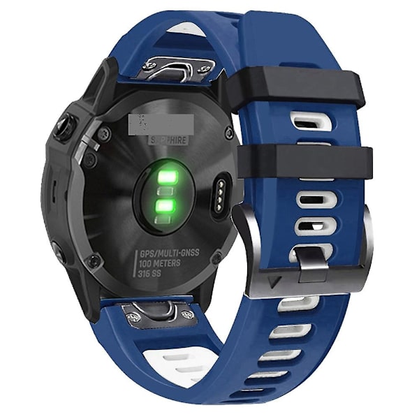 26 mm silikonikellon watch Garmin Fenix ​​7x Solar -laitteelle Midnight Blue White