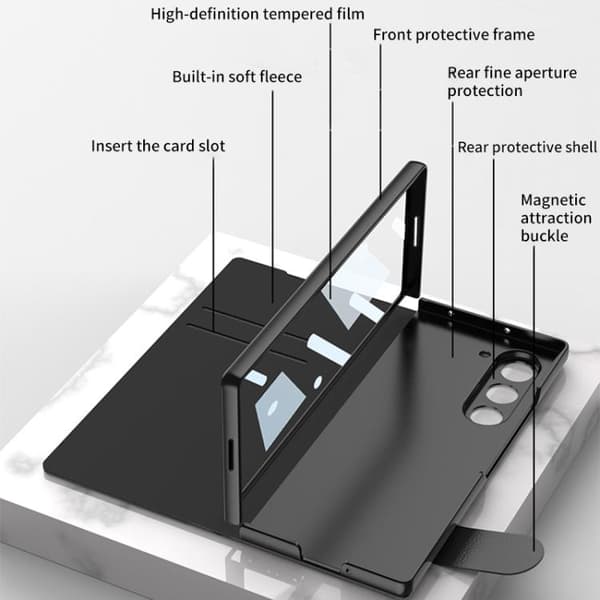 Etui til Samsung Z Fold 7, PC + PU-skinn flip-stativ Titanium Gray