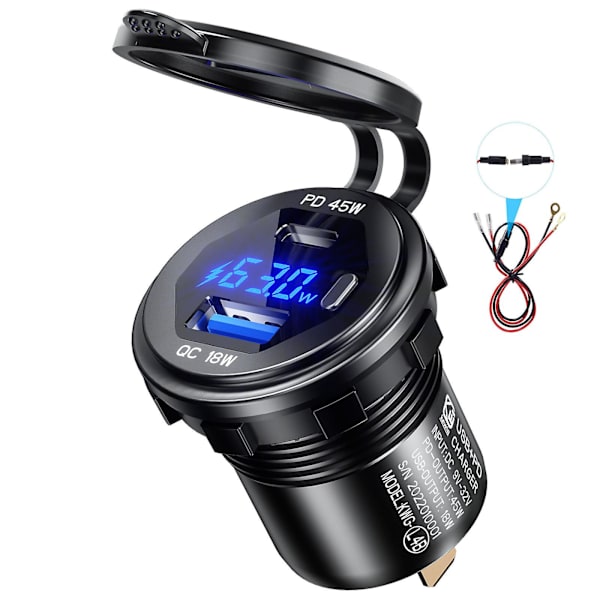 45w Typ C Pd+18w För Qc 3.0 Usb Laddare Med Växel Voltmeter Telefonladdning Så Blue