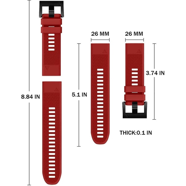 Silikone urrem Fenix ​​5x 26 mm bredde kompatibel med Fenix ​​5x/fenix 5x Plus/fenix 6x Pro Red