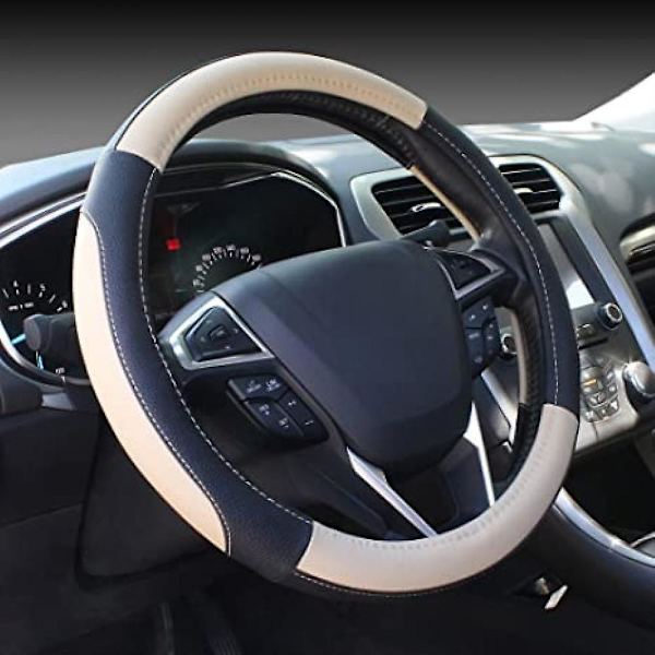 Sort Og Beige Microfiber Læder Auto Bilrat Cover Universal 15 Tommer