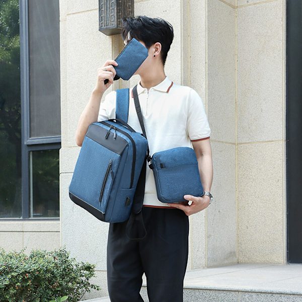 Rejsetaske til bærbar computer, stor rejsetaske, forretningsrejsetaske med crossbody og pung, holdbar college-taske i tre dele Blue1