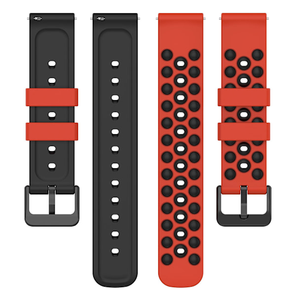 Til Garmin Venu 2 Plus/Venu Sq 2 Universal 20mm Blød Silikone Urrem Stort Hul Design Dobbelt Farve Urrem Red  Black