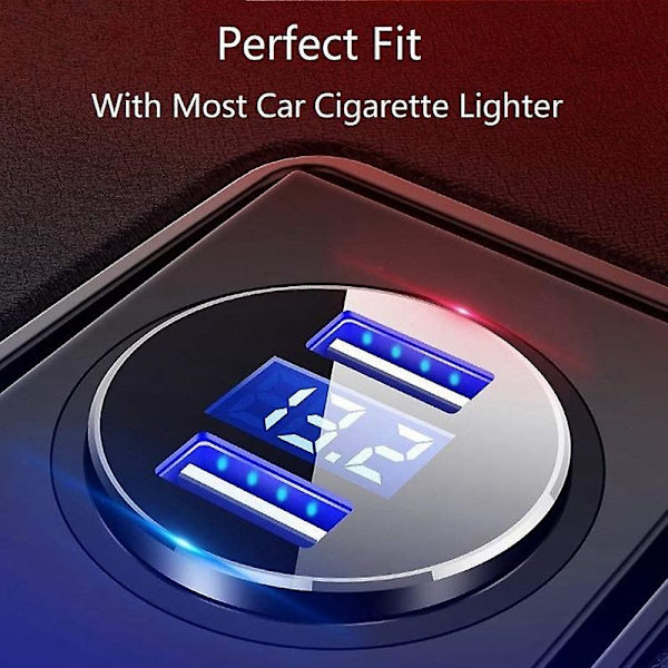 Dobbelt USB-biloplader, 4,8A udgang, billaderadapter, -Lighter spændingsmåler til ,,,LG, osv., sølv