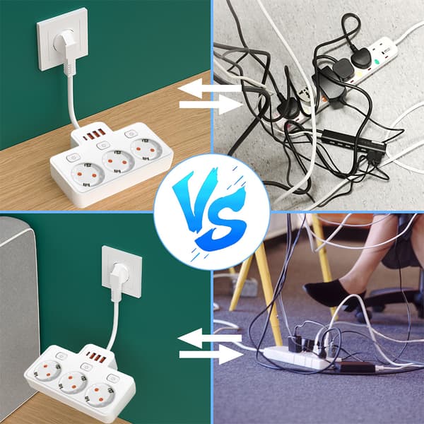 3-vejs stikdåse 4000W 16A med 3 USB-porte (sort)