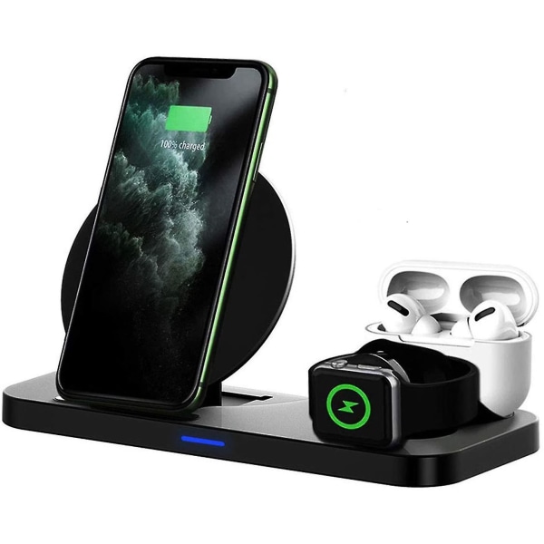 3 i 1 trådløs oplader, Fast Charging Station Stand Base til Iphone 11/11 Pro/11 Pro Max/xs Max/xr/xs/x/8/8 Plus, Iwatch