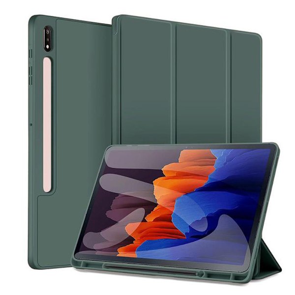 Case for Samsung Tab S7/S8 11" Magnetic Folio Case Pen Slot Storage Auto Sleep/Wake Dark Night Green