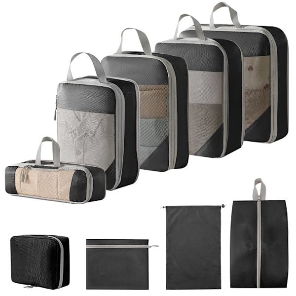 Resväska Organiseringsväska Set, 9-pack (Svart)