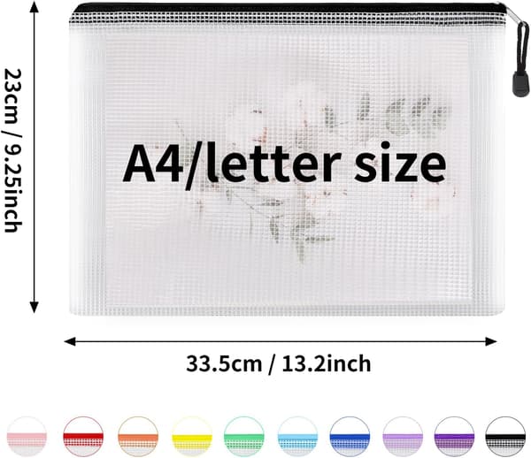 Vanntett nettingmappe med glidelås, brevstørrelse/A4-størrelse 100Pcs