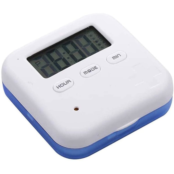 Bærbar pillemanager med elektronisk tidsindstillet alarmpåmindelse (blå)
