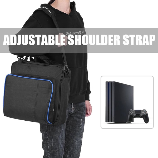 Rejsetaske til PS4 Pro, bærbar sort nylon skuldertaske, sort beskyttende skuldertaske til PS4 Pro-spilsystem - rejsevenlig opbevaringstaske