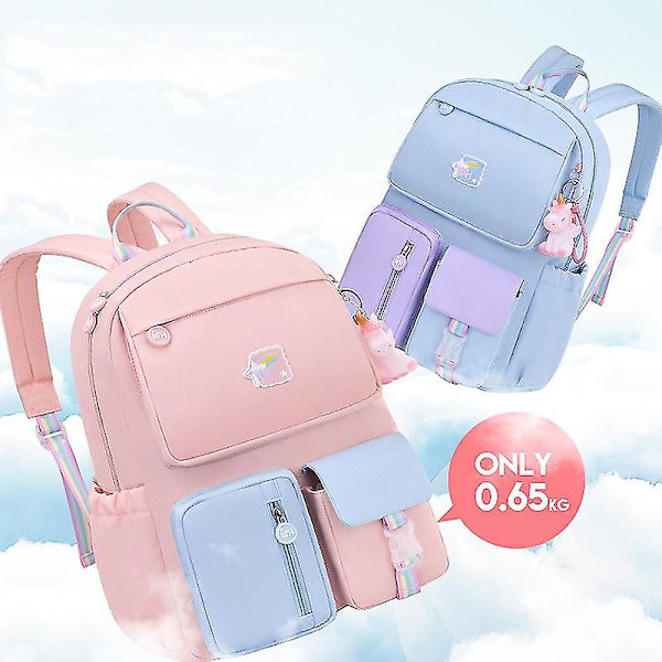 Koreansk regnbue skulderrem skoletaske til teenagere Vandtætte rygsække Pink for Grade 1 to 3