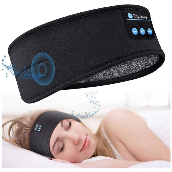 Bluetooth-søvnhodetelefoner Sportshodebånd Tynn Myk Elastisk Komfortabel trådløs musikkhodetelefoner Sidesovende øyemasker Black
