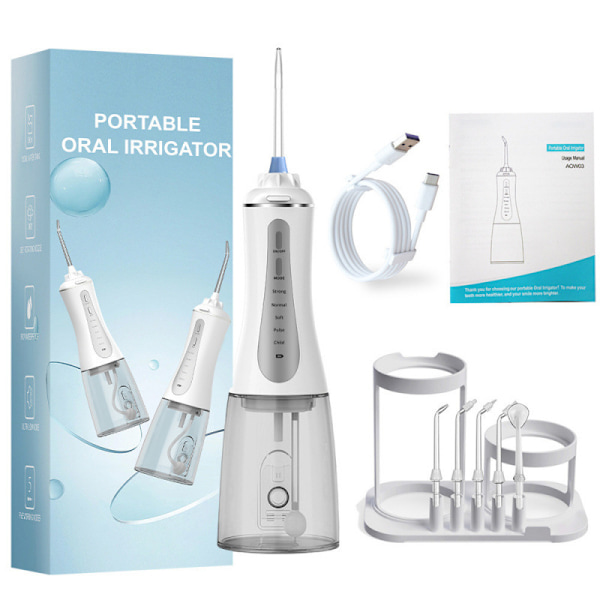 Oral Irrigator - 350 ml, 5 lägen, 4 timmars USB-laddning, 14-21 dagars användning, med ställ, grå