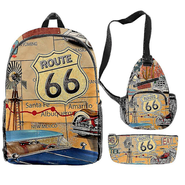 2023 Uusi tulo 3kpl/setti Route 66 Satchel 3d Reppu Kynälaukku ja Laukku