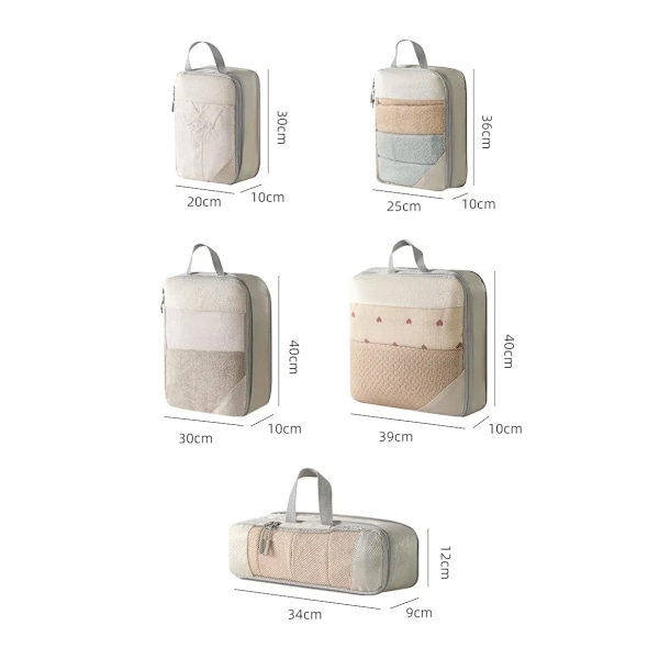 Resväska Organiseringsväska Set, Komprimerad Mesh 5-pack (Beige)
