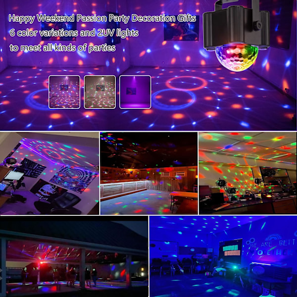 Fest Discokule Lys, DJ Lydaktivert LED Lys 6 Farger For Hjem Rom Dansfester Bursdag Karaoke