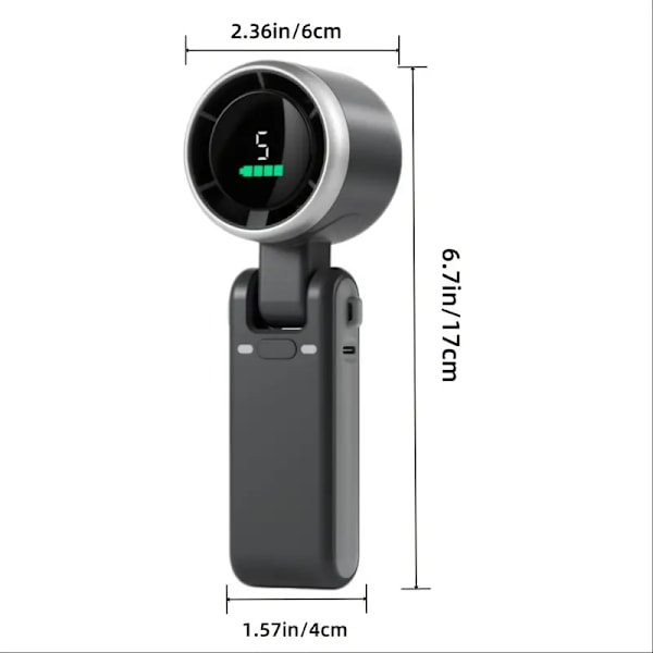 Sammenfoldelig håndholdt USB-genopladelig ventilator, 5 justerbare hastigheder, 3000mAh (sort)