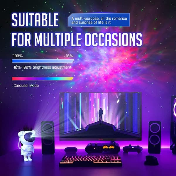 Star Projector Galaxy Night Light - Astronaut Starry Nebula Tak LED-lampa
