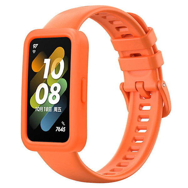 Handledsrem för Huawei Band 8, Silikon Sportklockarmband med Skyddande Skal Orange