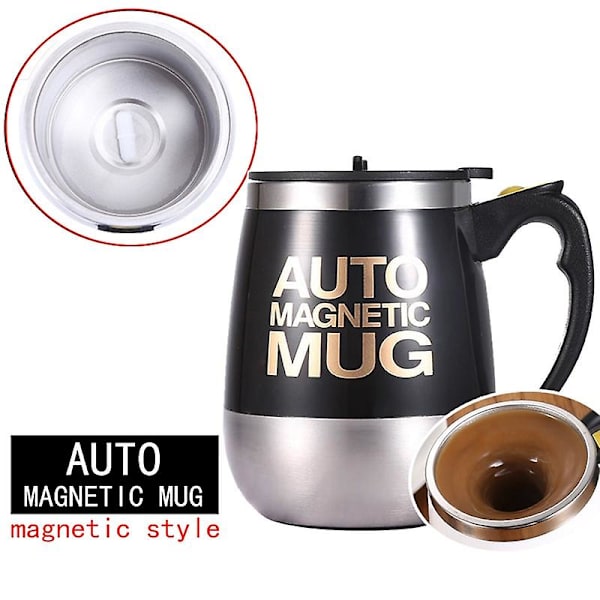 Usb Genopladelig Automatisk Blender Smart Termokande Selvomrørende Magnetisk Kop Rustfrit Stål Kaffe Mælke Blender Cup black