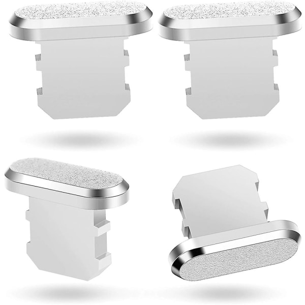 4 stk antistøvplugger som er kompatible med Iphone, beskytter ladedeksel Silver