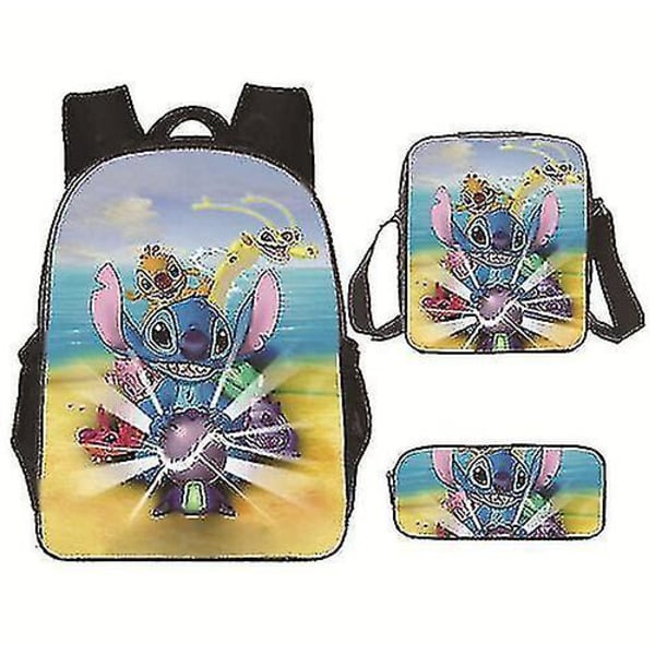 Lilo og Stitch Ryggsekk Gutter Jenter Tredelt Skolesekk Pattern 2