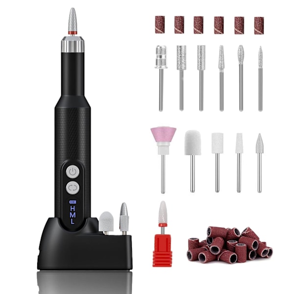 Electric Nail File Portable ，Electric Nail File Set With 12 Nail Drill Bits ——Black