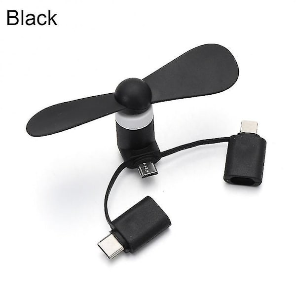 3 in 1 Travel Kannettava matkapuhelin Mini Tuuletin Jäähdytysjäähdytin Android Type-c Micro USB C Ipad Iphone 5 6 6s 7 Plus 8 X Xs black