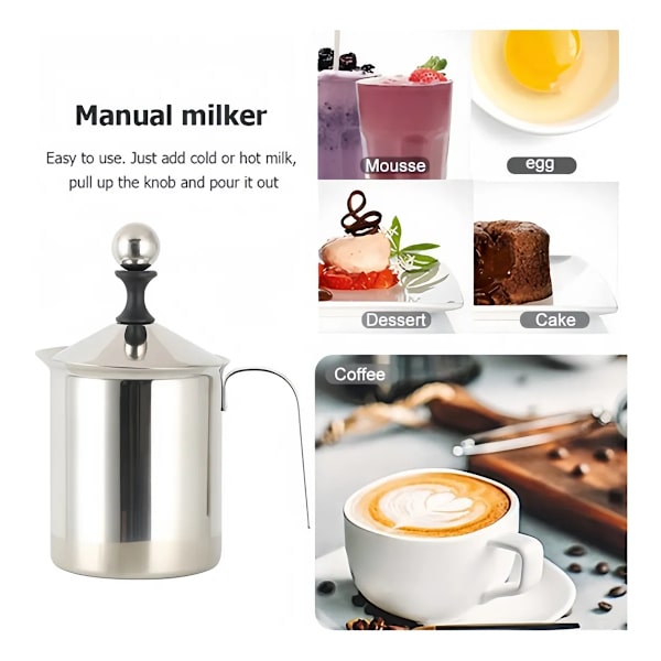 Mælkeskummer - 304 Rustfrit Stål Manuel Mælke Kaffeskummer (800Cc)