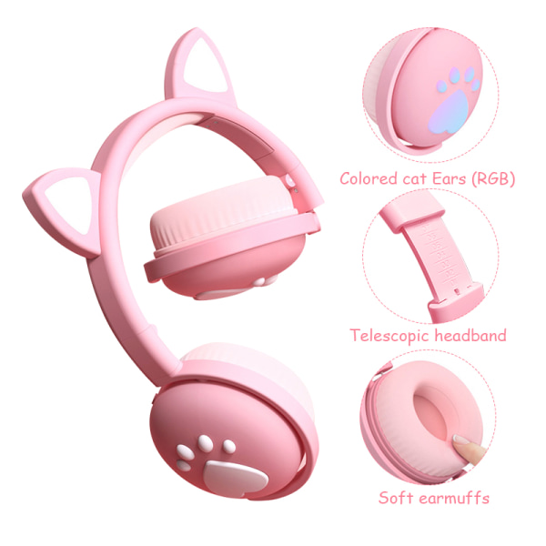 Lasten Bluetooth kuulokkeet Kawaii Cat-korva LED-valaistut langattomat taitettavat kuulokkeet 3,5 mm:n liittimellä Bluetooth 5.0 syntymäpäivälahjaksi blue