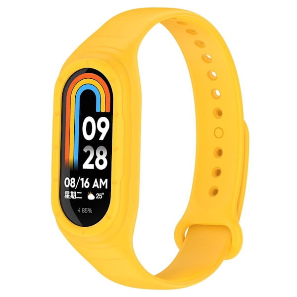 Vaihdettava silikonihihna Xiaomi Smart Band 8 -älykelloon, integroitu ranneke kotelokannella Yellow, Yellow F Xiaomi Smart Band 8