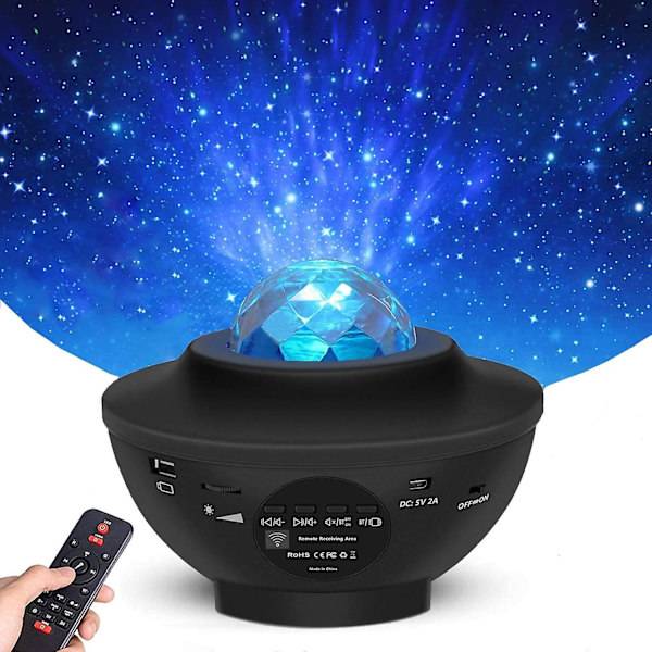 Star Projector Night Light, LED Ocean Wave Light Projector med fjernbetjening, 360° roterende søvn beroligende farveskiftende lampe