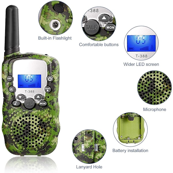 Walkie talkies för barn 3 km långväga barn Walky talky handhållen radio barnleksak, långdistans 22 kanaler med ficklampa Utomhuscamping Vandring